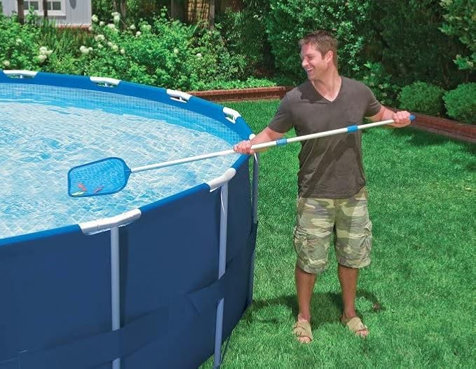 INTEX 12 x 2.5 Foot Metal Frame Above Ground Swimming Pool, Type A Filter, Protective Cover, and Complete Maintenance Kit with Vacuum Skimmer and Pole