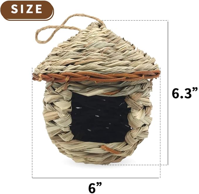 Gute Hummingbird House, Grass Hand Woven Birdhouses for Outdoors Hanging, Natural Bird Hut for Outside, Bird Houses for Audubon Finch Canary Chickadee - Set of 2