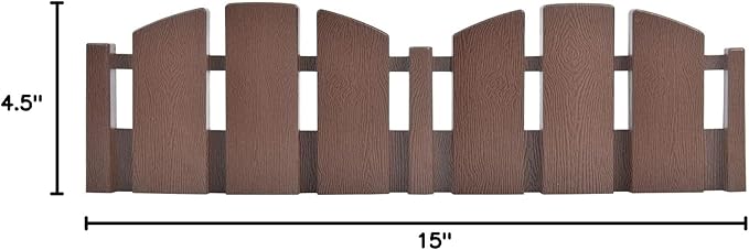 EasyFlex No-Dig Landscape Edging with Anchoring Spikes, 4.5 in. Tall Decorative Adirondack Wood-Look Fence Garden Border, 60 Foot Kit, Brown