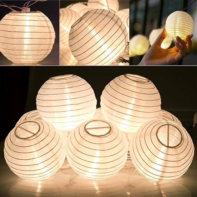 SUNSGNE 8.5Ft Cute White Lantern String Lights, 10 Mini LED Oriental Style White Lanterns Plug in Home & Garden Decorative Lights for Indoor Outdoor Patio Party Wedding Bedroom Bistro Bar