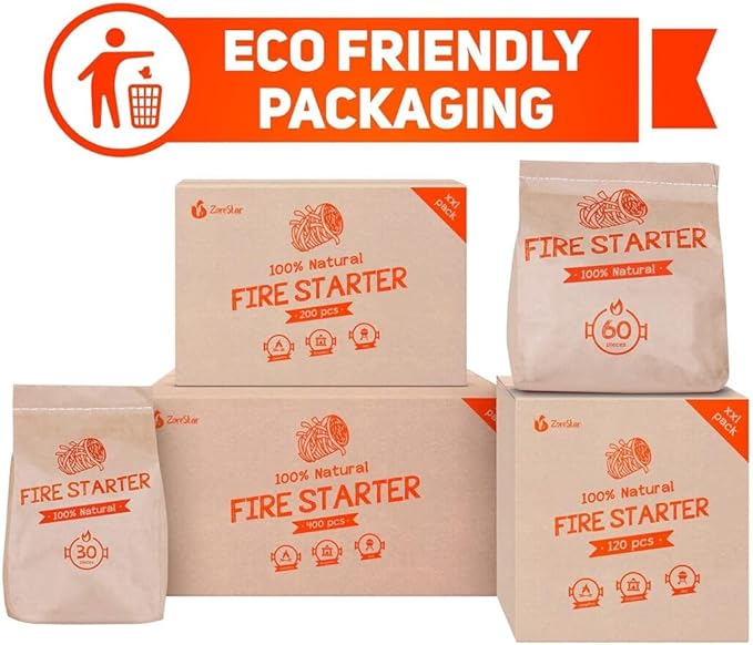 Zorestar Fire Starters XXL 200 pc - Firelighters for Indoor and Outdoor Use, Compatible with Solo Stove, Green Egg and Other Grills and BBQs - Box of 100% Waterproof Firestarters