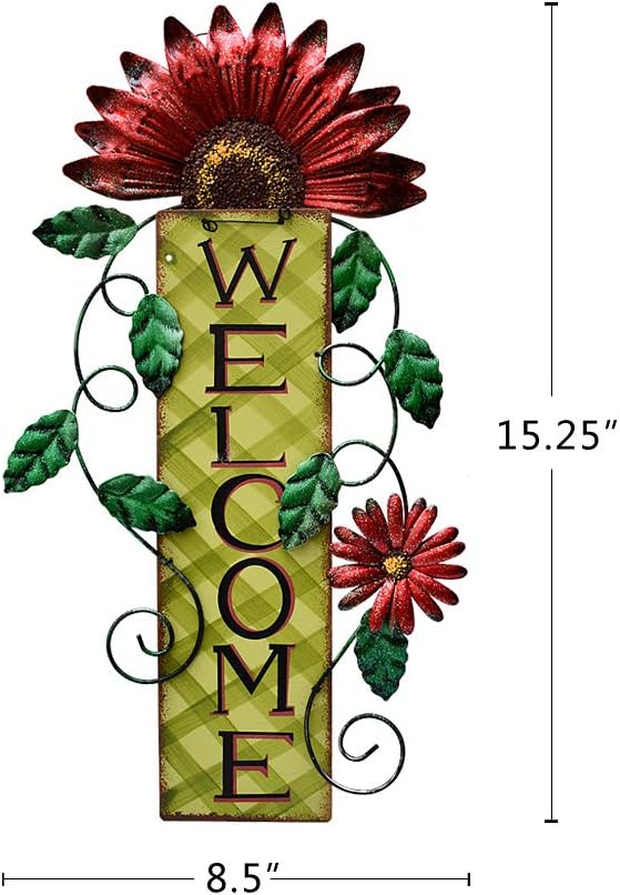 Door Decoration Metal Flower Welcome Sign Wall Hanging Decorations for Spring Summer Front Porch Door Hanger Rustic Home Indoor Outdoor Decor
