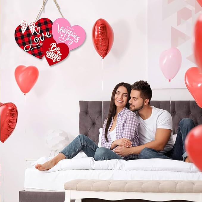 Valentine Door Decorations Love Hanging Sign Front Door Hanger Wreath Decor Indoor Outdoor Decor for Valentine's Day Party Home Farmhouse Wall Porch Yard Window Decoration Supplies