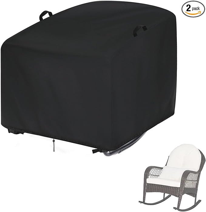 Outdoor Patio Egg Rocking Chair Cover - Waterproof, Fits Indoor Papasan Chair & Rattan Wicker Lounge Chairs (Black, 33x35x26/36in, 2pcs)
