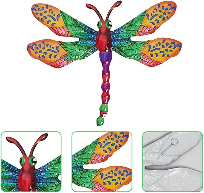 4 PCs Metal Dragonfly Wall Decor Art, Dragonflies Outdoor Wall Art with Colorful Leaves, Hand Painted Outdoor Decor for Garden Yard Fence Patio Outside Decoration