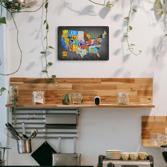 Funny Metal Tin Sign Vintage USA Map License Plate Sign Garage Decor 8x12 Inches Multicolor Retro Humorous Wall Art