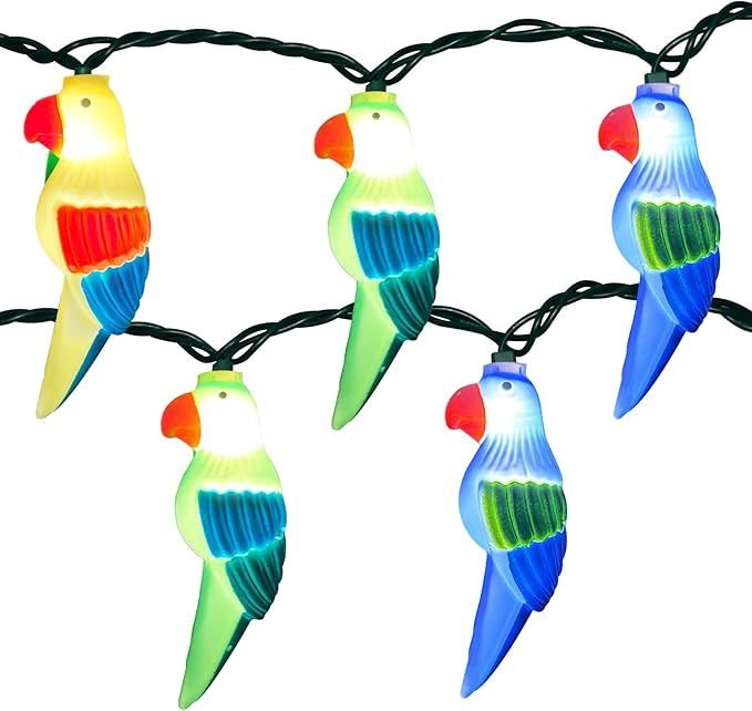 Multicolor Parrot String Lights, 8.5Ft Parrot Camping Outdoor Party Lights with 10 LED Multicolor Parrot Lights, Summer Patio Decorations String Lights for Bedroom Home Decks Party Lighting