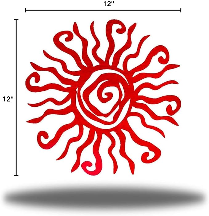 Riverside Designs Wacky Sun Metal Wall Art Indoor/Outdoor Decor - 12" Red Rust Proof Wall Sculpture - Made in USA - Ideal for Bedroom, Garden, Home, Patio and Farmhouse