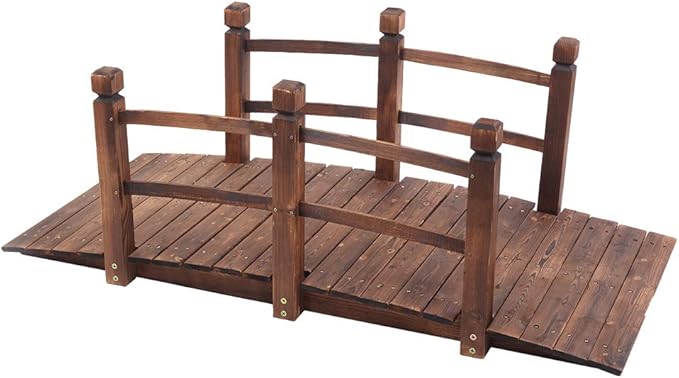 5FT Wooden Garden Arch Bridge Footbridge Decorative Backyard Bridge, Outdoor Lawn Pond Bridge Walkway for Garden Yard,Garden Bridge Arc Walkway 59"L x 26.38"W x 22"H Decorative Landscaping for Garden