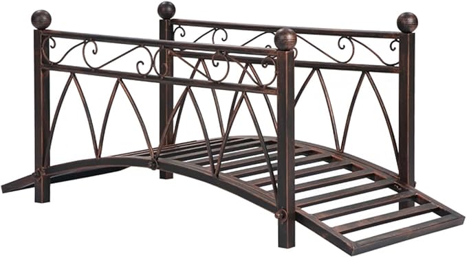 3.3FT Steel Garden Bridge with Anti-Slip Deck, 300LB Capacity Metal Footbridge for Yard, Pond or Garden - Rust-Resistant Powder Coated & Easy Assembly