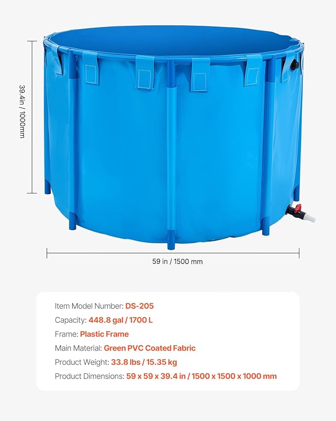 VEVOR KOI Aquarium Tank Above Ground Fish Pond, 450 Gallon Foldable Canvas Fish Pool Pond, Outdoor/Indoor Round No Dig Turtle Goldfish Pond with 304SS Frame and Drain Valve