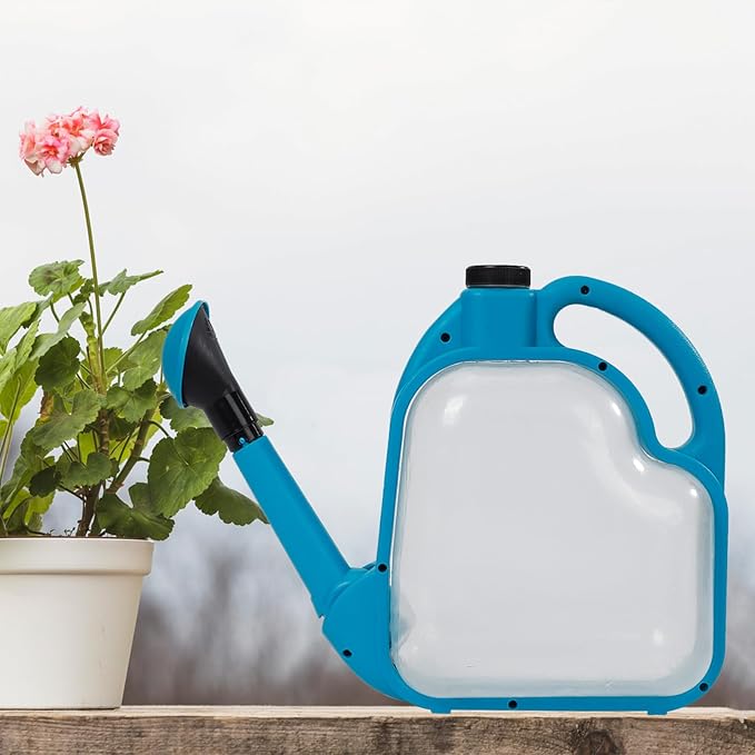 4L Foldable Clear Plastic Watering Can with Rotating Nozzle Long Spout Ideal for Indoor and Outdoor Gardening -Blue
