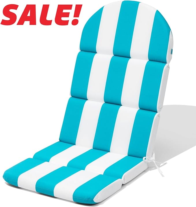 Crestlive 50x19.6 Inch Adirondack Chair Cushion, Water Repellent, Fade Resistant, High Back Outdoor Rocking Chair Cushion for Patio, Blue Stripe