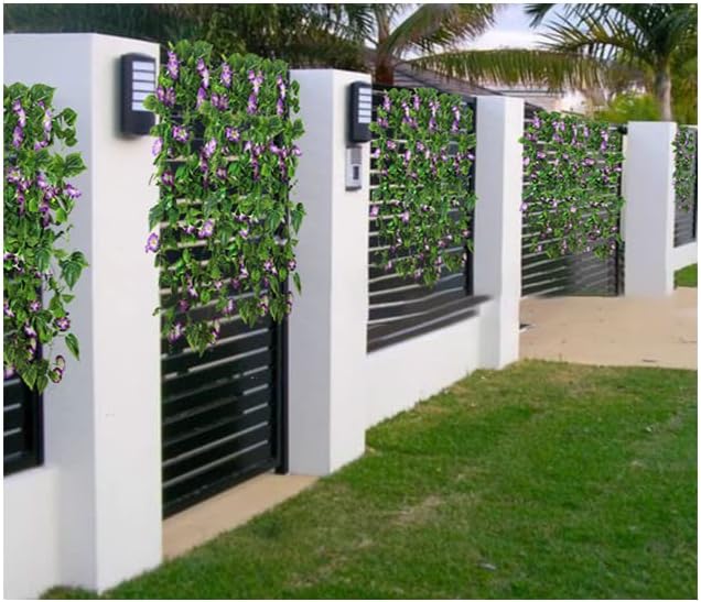 FERIAL Artificial Vines 15Feet Silk Flower Garland for Outdoors Purple Morning Glory Vine Artificial Flowers Hanging Plants Garland Fake Green Plant 2Pcs for Wall Fence Indoor Wedding Banquet Decor