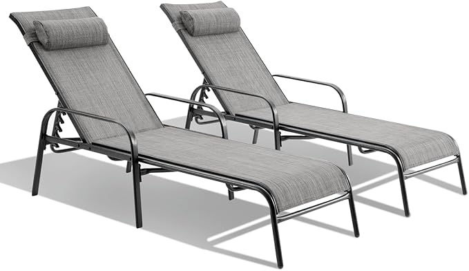 EROMMY Pool Chaise Lounge Chair Set of 2, Outdoor Lounge Chairs with Adjustable Backrest, Waterproof Upgraded Patio Lounge Chairs for Beach Yard Poolside
