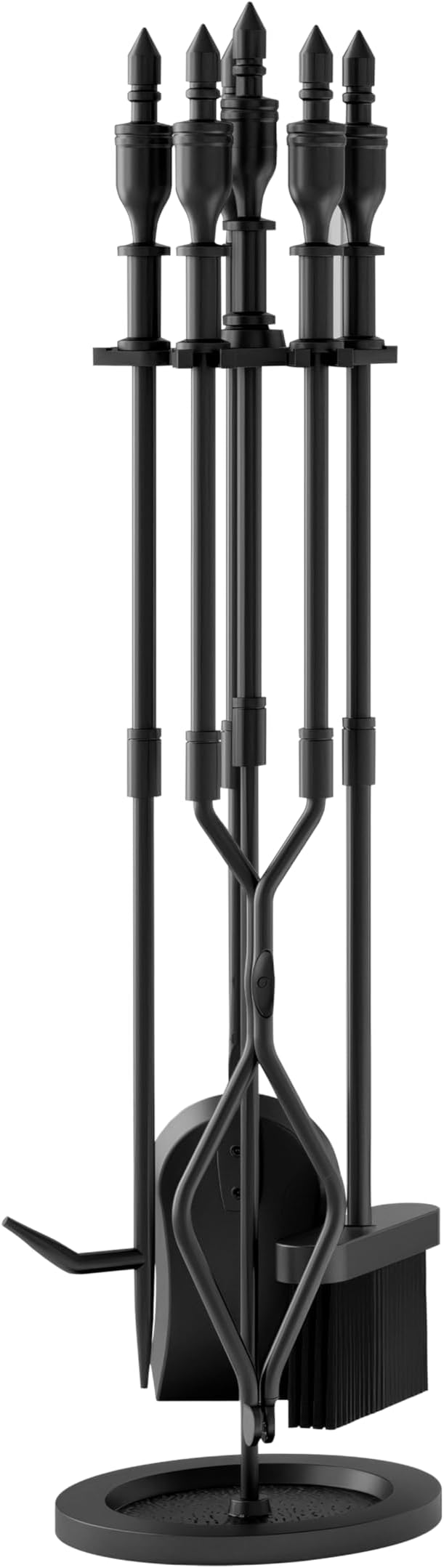 5-Piece Wrought Iron Fireplace Tools Set with Handles Indoor Fireplace Accessories for Modern Décor and Outdoor Fire Pits Includes Poker, Tongs, Shovel, Brush, and Wood Stove Hearth Stand