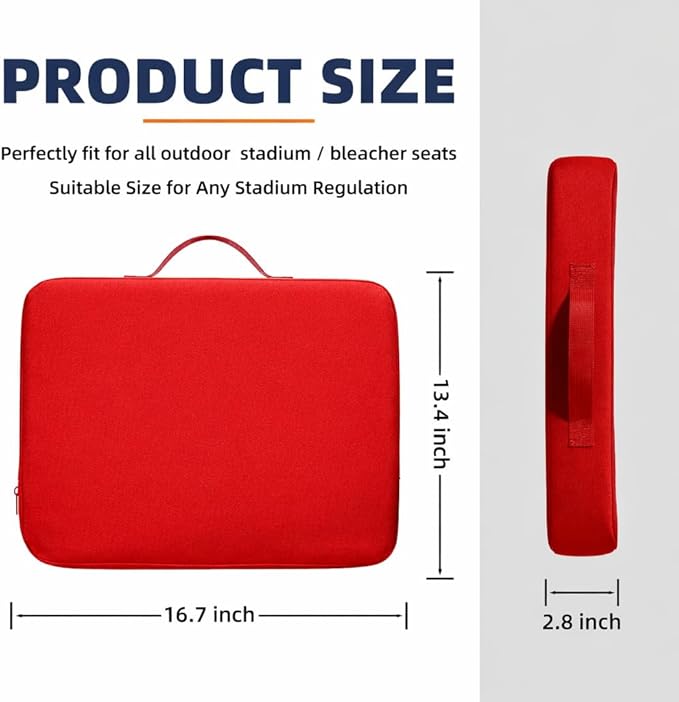 Premium Stadium Seat Cushions for Bleachers – Extra Thick for Long Sitting Hours, Waterproof 2-Pack Bleacher Cushions, Portable, Lightweight Stadium Seat Pads, Suitable for Outdoor Use (Red)
