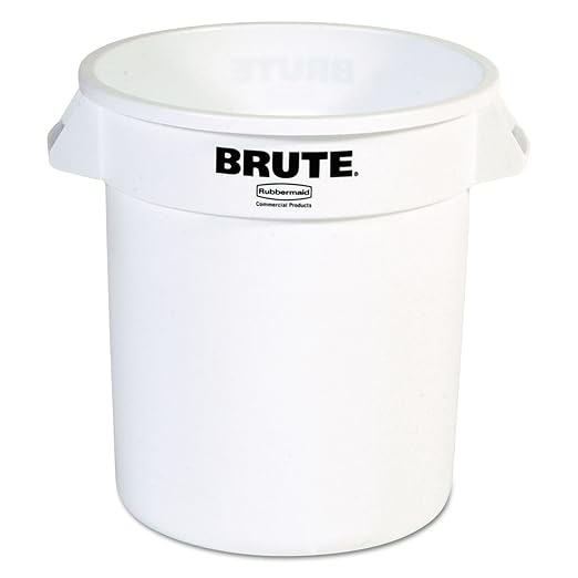 Rubbermaid Commercial Products BRUTE Heavy-Duty Round Trash/Garbage Can, 10-Gallon, White, Outdoor Waste Container for Landscapers/Construction/Restaurants/Back of House/Offices/Warehouses, Pack of 6