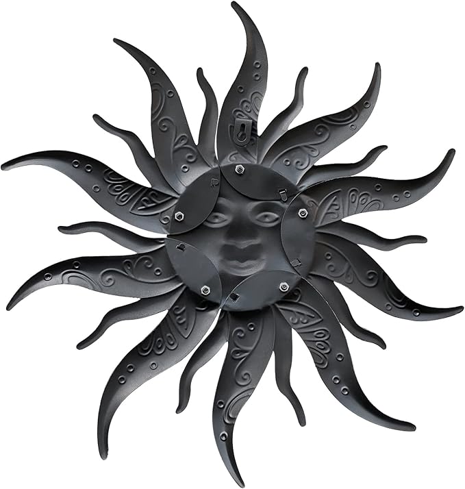 Metal Sun Wall Art Decor-17.3 inches Rustic Retro Metal Sun Hanging Decoration for Indoor Outdoor,Gift for Mom Dad Friends(Gold)