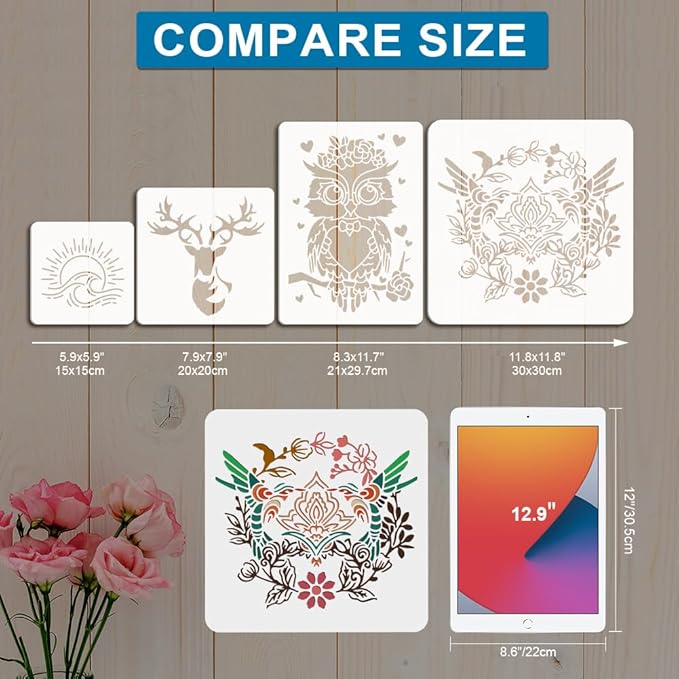 MAYJOYDIY 3pcs Happy New Year Fireworks Stencil Christmas Fireworks Templates 11.8×11.8inch with Paint Brush Reusable Party Theme Painting Stencils for Crafts and Home Decor