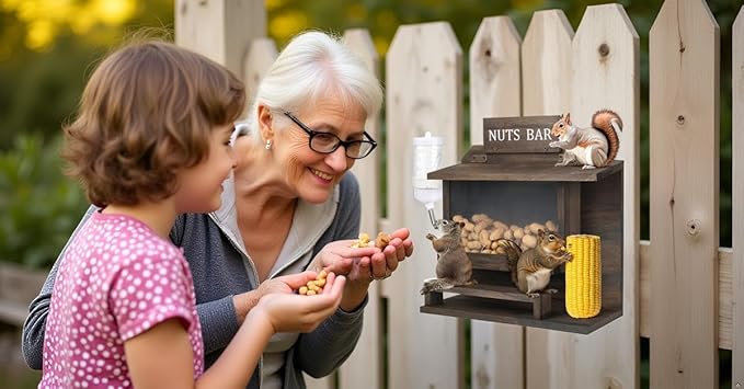 Squirrel Feeders for Outside, Large Carbonized Squirrel Feeder Chipmunk House, Funny Squrrill Nuts Bar, Durable Wooden Squirrel Corn Cob Feeder, No Assembly Required