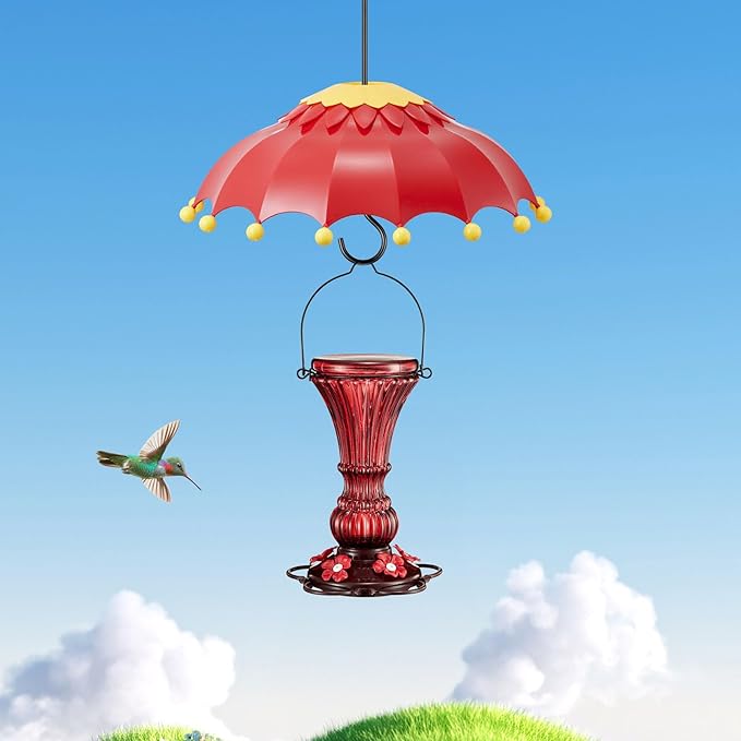 Baffle for Bird Feeder Cover Dome Rain with 3 Hooks, Suitable for Hummingbird Feeders and Wild Bird Feeders,Built-in Ant Moat,Protective Cover for Hanging Bird Feeders,14 inches, Purple (Red)