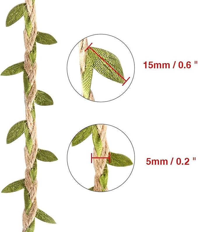 33 feet Natural Twine Light Green Leaf Jute 3ply 2MM Rope Hemp Burlap Ribbon String Heavy Duty Hanging Gardening Decoration or for Arts and Crafts