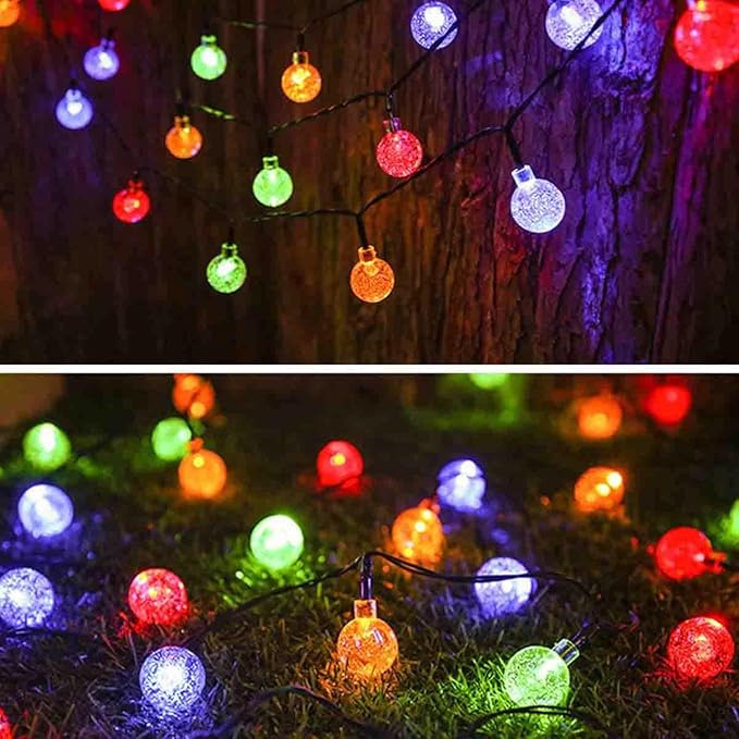 Solar String Lights Outdoor Waterproof, 1 Pack 50 LED 2.3CM 23 FT Each, Solar Powered Patio Lights with 8 Lighting Modes for Garden Yard Porch Wedding Party...(Seven Colors)
