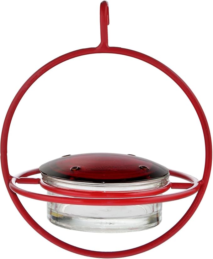 Hummingbird Feeder for Outdoors Hanging, 3.4 OZ Hummingbird Feeders, Glass Bowl with 4 Feeding Ports, Leak Proof Lid & Circular Perch, Bird Feeder (3, Red)