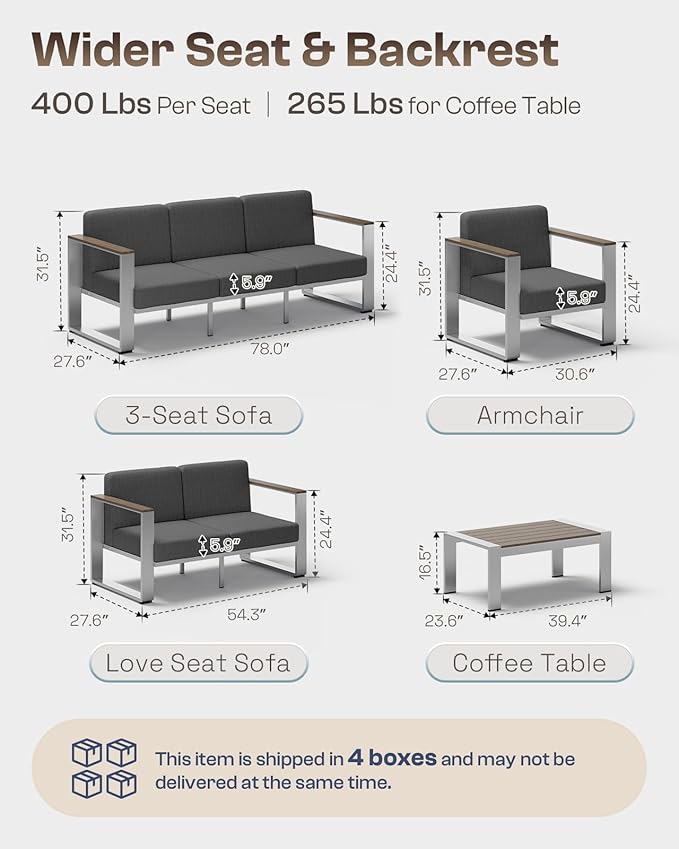 Outdoor Patio Furniture Set, 7 Seats Outdoor Patio Conversation Sets with Wide Seat and Ergonomic Washable Thick Cushions, Modern Patio Sectional Furniture for Balcony, Porch