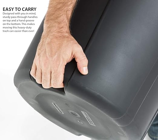United Solutions 32 Gallon Outdoor Waste Garbage Bin, Easy to Carry Pass-Through Handles & Attachable Click Lock Lid, Black