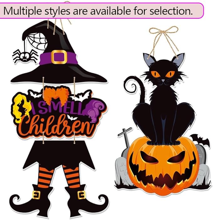 Halloween Door Decorations Pumpkin Hanging Sign Front Door Hanger Wreath Decor Indoor Outdoor Decor for Halloween Party Home Farmhouse Wall Porch Yard Window Decoration Supplies