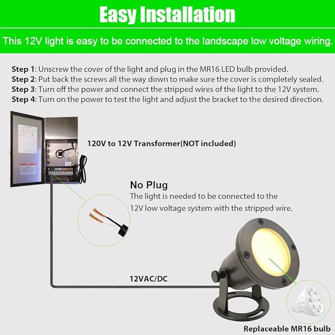 Brass Pond Light LED Underwater, Water Fountain Light Waterproof, Submersible Lights with 5W MR16 LED Bulb 2700K, 12V Low Voltage Landscape Lighting for Outdoor Garden Pond, Pool, Waterfall