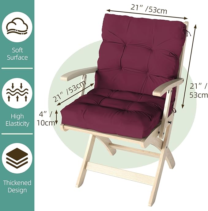 Outdoor Chair Cushion, 42x21x4 Inch Patio Cushions for Dining/Rocking Chairs, High Back Soft Seat Pad with Ties, Indoor Outside Use, Fade-Resistant & Waterproof, Burgundy