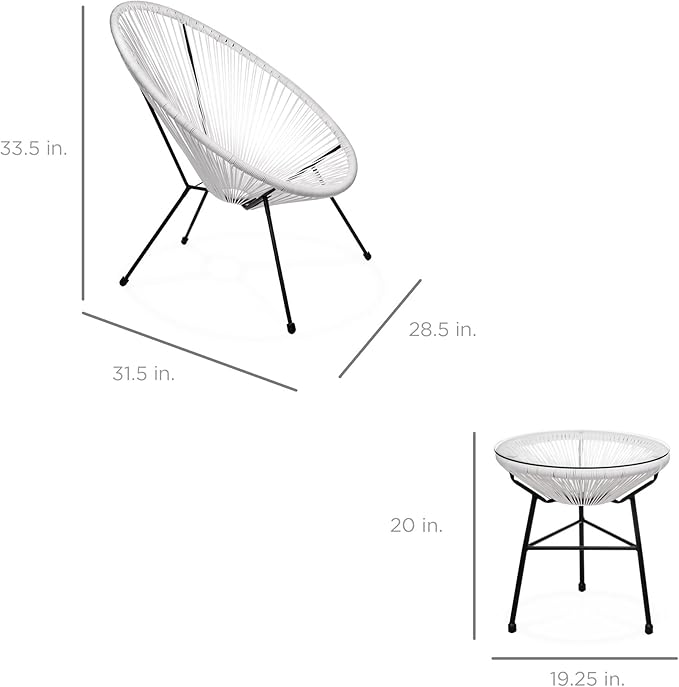 Best Choice Products 3-Piece Outdoor Acapulco All-Weather Patio Conversation Bistro Set w/Plastic Rope, Glass Top Table and 2 Chairs - White