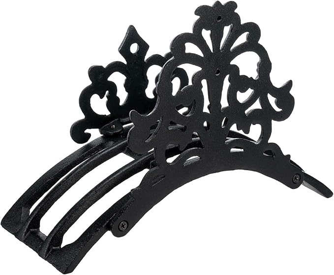 MyGift Wall Mounted Garden Hose Holder, Decorative Vintage French Floral Scrollwork hose Reel Hanger, Black Cast Iron Water Hose Storage Rack