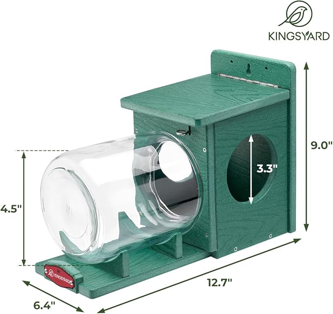 Kingsyard Recycled Plastic Squirrel Feeder for Outside, Squirrel Feeder Box with Peanuts Corn Storage Jar, Sturdy & Durable, Weatherproof (Green)