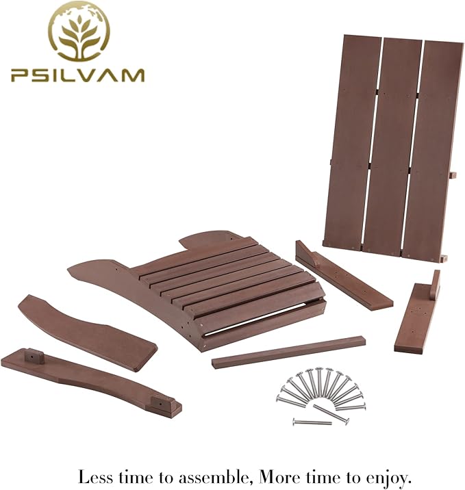 Psilvam Modern Adirondack Chairs Set of 2, Oversized Poly Lumber Fire Pit Chair, 350 Lbs Support Patio Chairs for Garden, Weather Resistant Adirondack Chair Looks Like Real Wood (Brown)