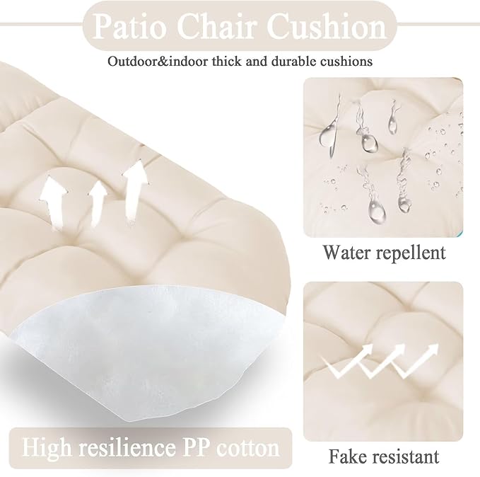 Adirondack Chair Cushion, Waterproof Outdoor Seat Cushions for Patio Furniture, Thick High Back Replacement Pad for Porch Lawn Wicker Dining Desk Chair, Rocking Chair Cushion, Beige
