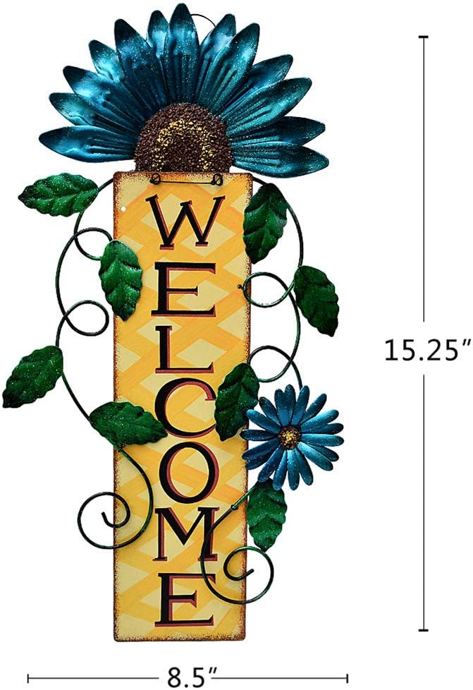 Metal Welcome Sign Front Door Decor Decorative Hanging Wall Sign Indoor Outdoor Hanging Sign for Garden Porch 15.25x8.5 (3 colors)