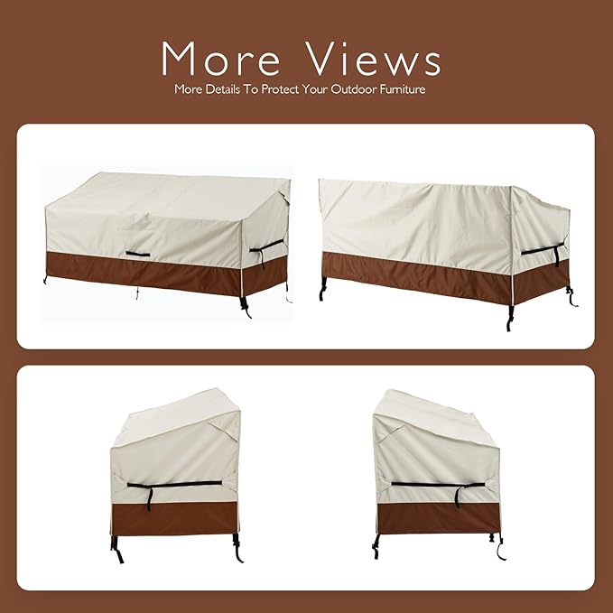 Bench Cover Loveseat Covers Outdoor Couch Cover, Heavy-Duty 2-Seater Waterproof Patio Furniture Sofa Covers (Beige-Brown, 74''x35''x31'')