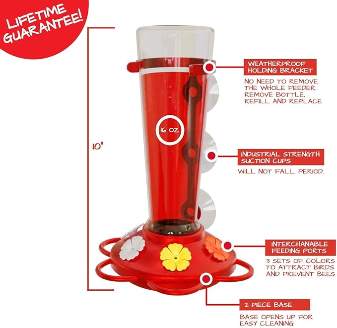 Large Leak Proof Window Hummingbird Feeders for Outdoors Hanging - Wasp and Bee Proof - Window Hummingbird Feeder for Outdoor - Window Mount