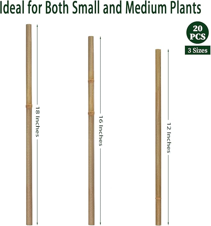 Plant Stakes,18 Inches Natural Garden Bamboo Sticks,BOVITRO 20Pcs Plant Support Stakes for Tomatoes,Beans,Vegetable and Potted Plants