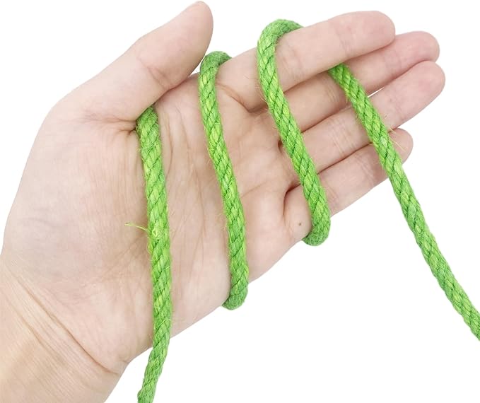 Leecogo 6mm Jute Rope 100 Feet Natural Craft Rope Twine String Perfect for Home Gardening Macrame Arts Crafts DIY Cat Scratching Post Replacement Repairing Recovering Cats Toy Making,Apple Green