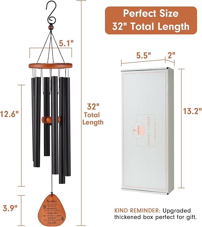 Memorial Gifts for Loss of Brother, 32" Memorial Wind Chimes for Loss of Brother Sympathy Gifts, Remembrance/Bereavement Gifts for Loss of Brother, Windchimes in Memory of Brother