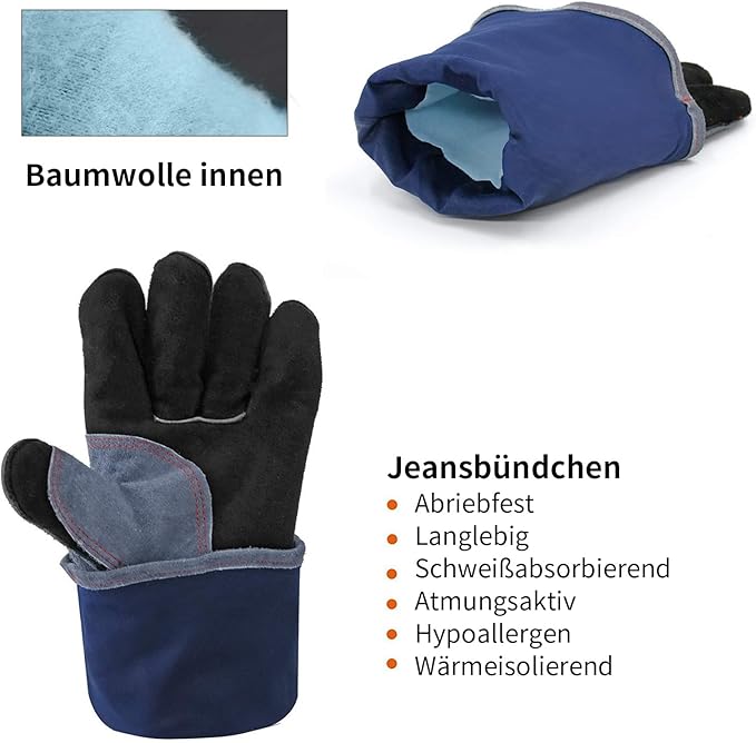 H HZXVOGEN Welding Gloves Fireplace Gloves Fire Heat Resistant 932℉ Fireproof Leather Mitts for Stove BBQ Grill Oven MIG TIG