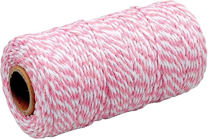 G2PLUS Pink and White Cotton String, 2MM 328 Feet White Pink Cotton Bakers Twine for Crafts, Gift Wrapping, Home Decor, Gift Packaging, Christmas, Mother's Day