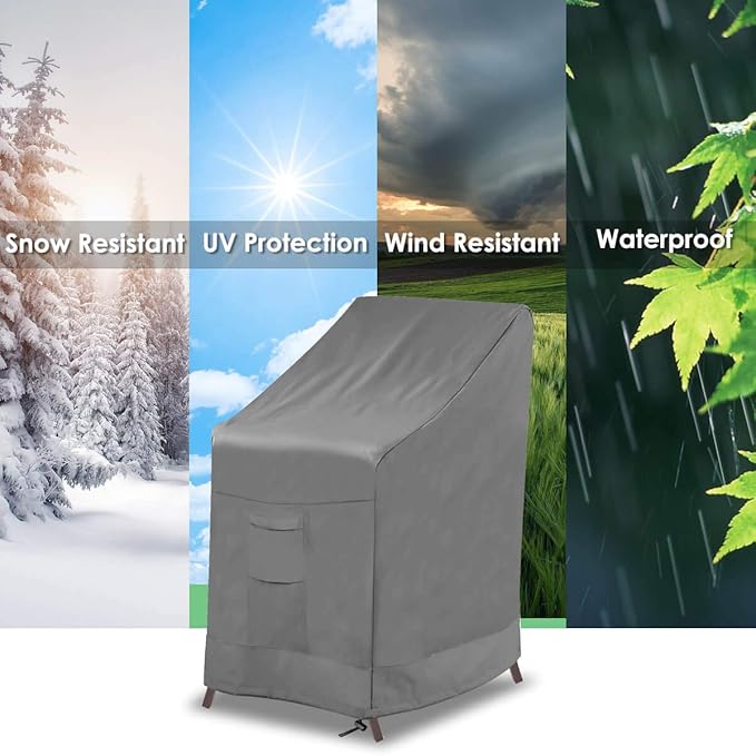 Vailge Stackable Patio Chair Cover,100% Waterproof Outdoor Chair Cover, Heavy Duty Lawn Patio Furniture Covers,Fits for 4-6 Stackable Dining Chairs,36"Lx28"Wx47"H,Grey