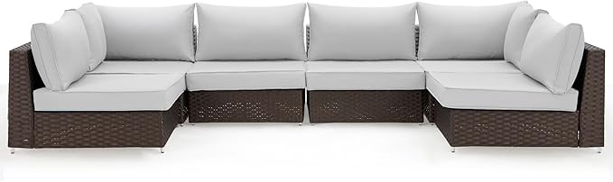 HOMREST Outdoor Replacement Cushions for Patio Furniture,Water-Repellent Sofa Cushion for 6-Seat Rattan Wicker Sectional Patio Conversation Sets,14-Piece Cushions Set for Outdoor Couch๏ผLight Grey๏ผ