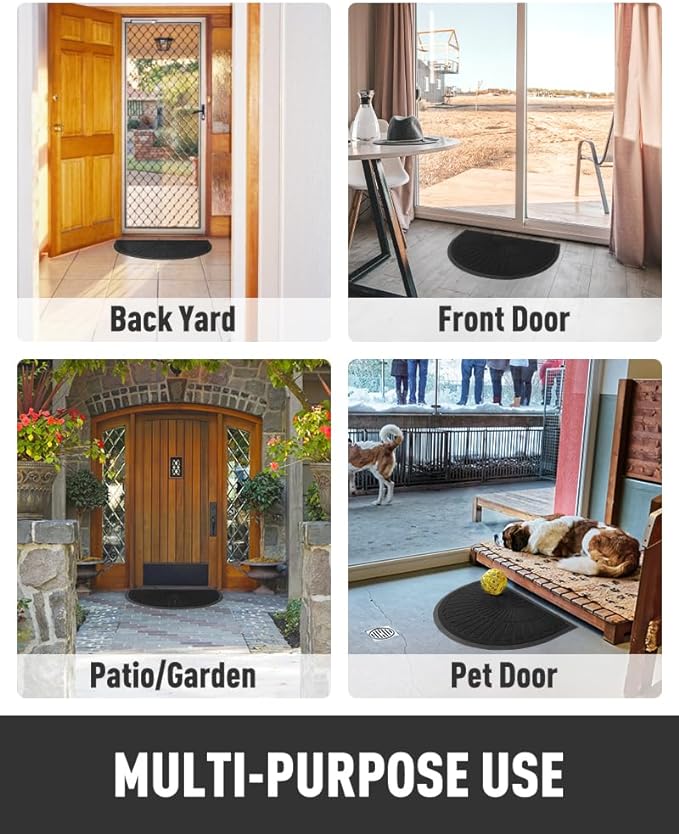 tchdio Door Mat Outdoor Indoor Entrance Doormat-Semicircular Durable Rubber Non Slip Front Door Mat for Outside Inside Entry Entryway Dirt Trapper WelcomeMat for Muddy Paws and Shoes-Black 17”x30”